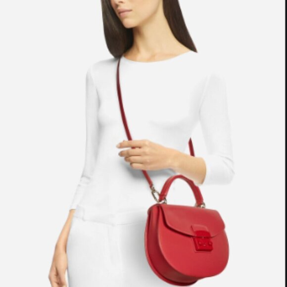 NWT!NEW!Furla Metropolis S Top Handle Round Crossbody -Smooth Leather Red - Picture 4 of 16